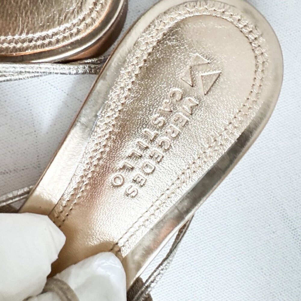 Mercedes Castillo Gold Ankle Wrap Flats 6.5 - Picture 4 of 6